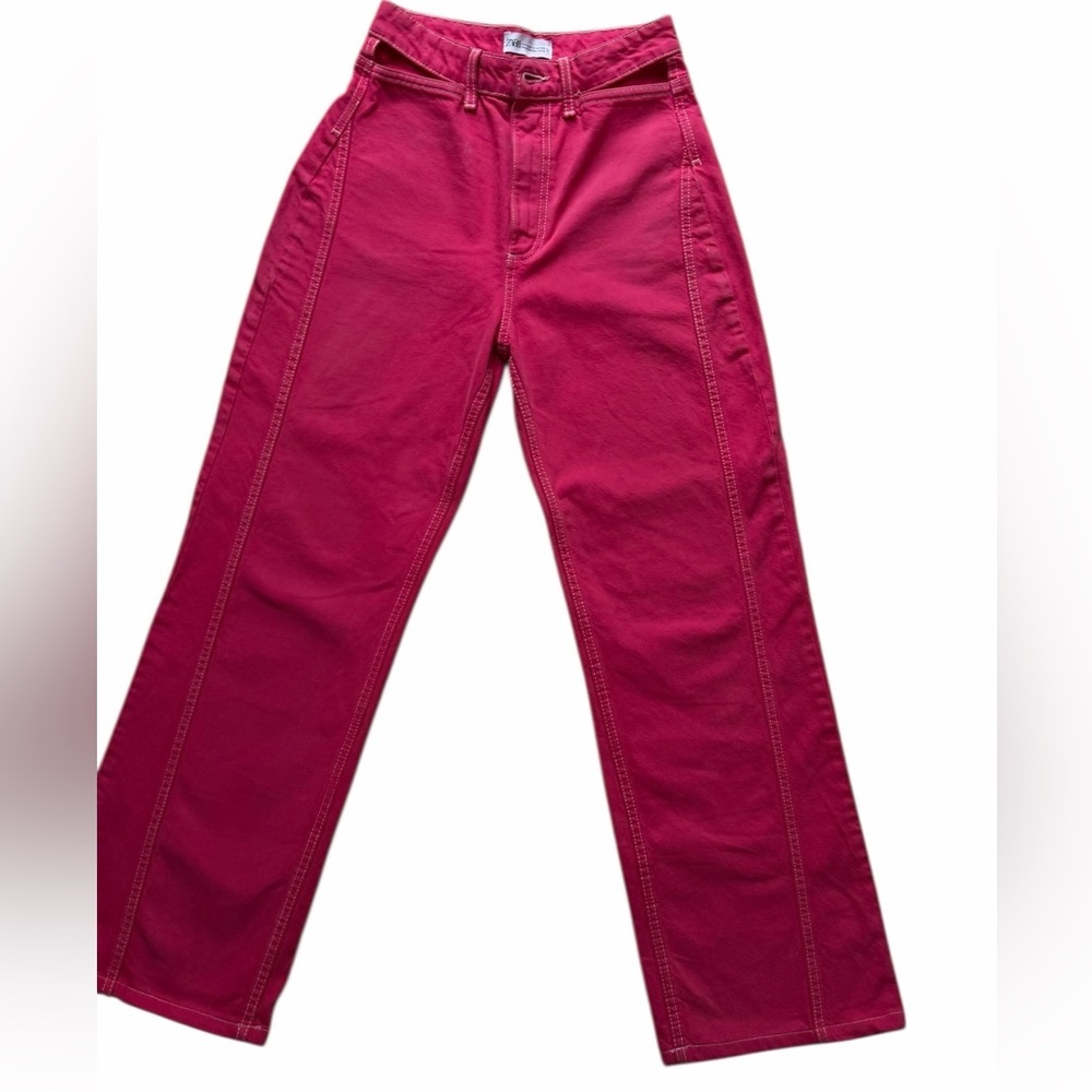 Zara Women’s Vibrant Pink Wide-Leg Jeans Size 2​